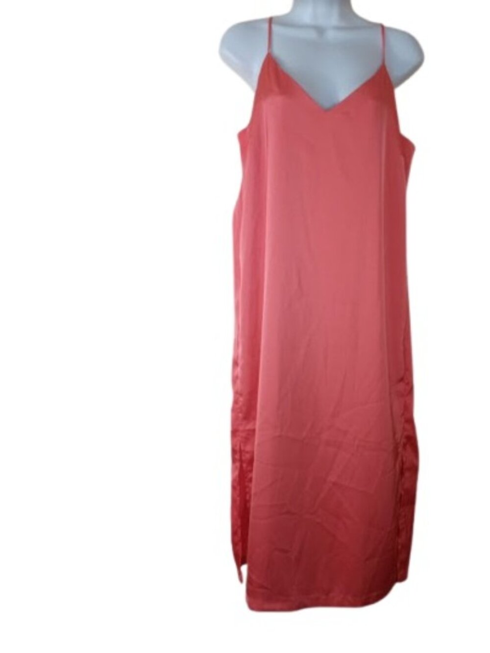 Shinestar Womens Midi Slip Dress Orange Slit Side Hems Shiny Satin M New